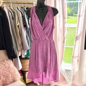 Harlyn Silk Purple Lavender Plunging Necline Halter Racerback Dress Sz S